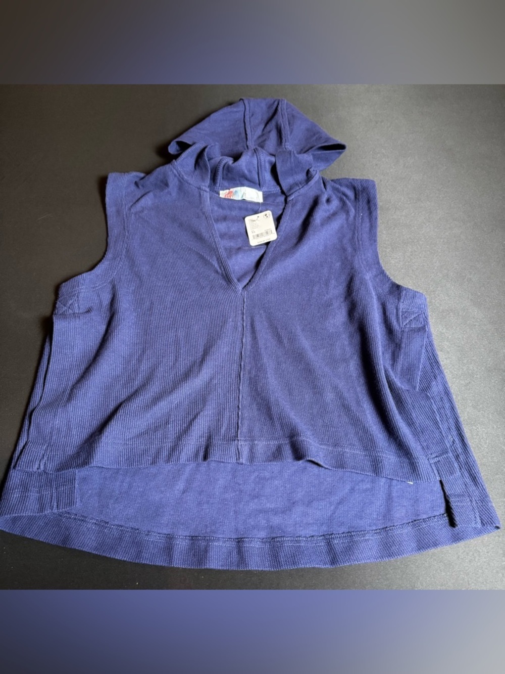 NWT Free People Beach Sleeveless Hoodie Blue Waffle Knit XS Boho